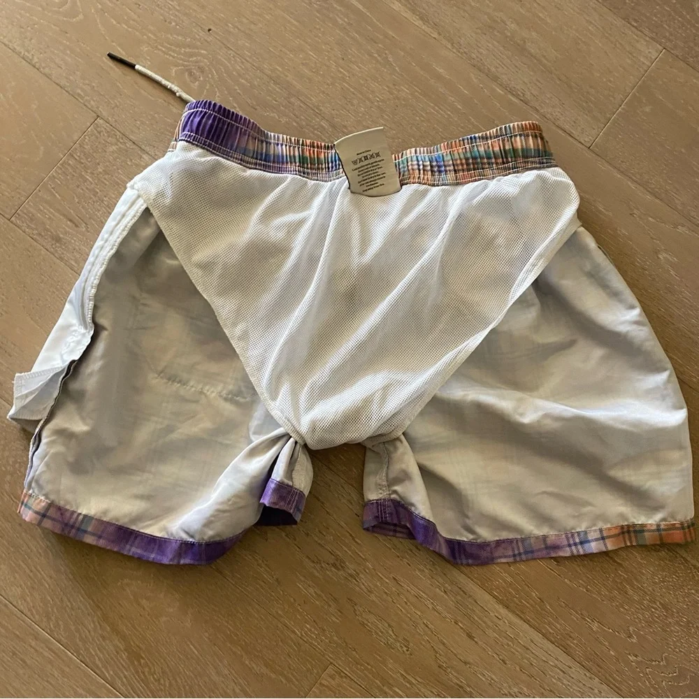 OAS TARTAN TIE DYED 4’ inch swim trunks pockets elastic drawstring waist M
